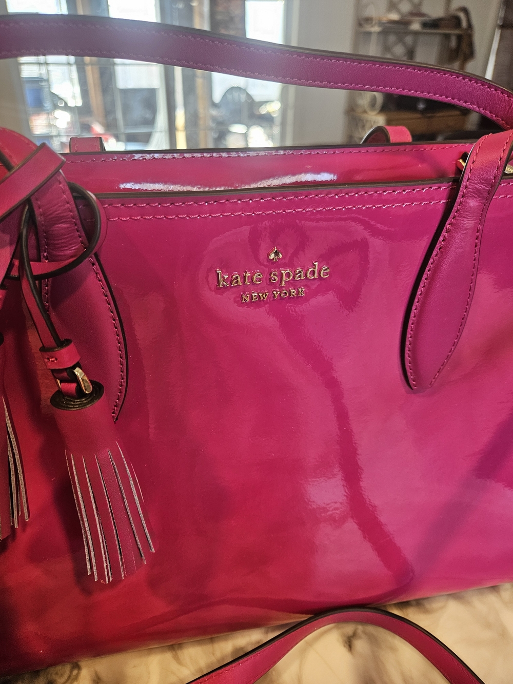 Kate Spade Glossy Patent Satchel in Fuchsia Pink